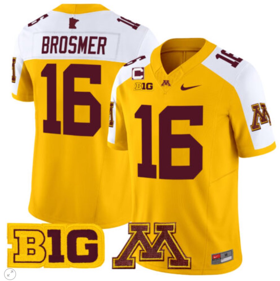 Men's Nike Max Brosmer Jersey #16 Minnesota Golden Gophers Vapor Limited Football Gold Alternate