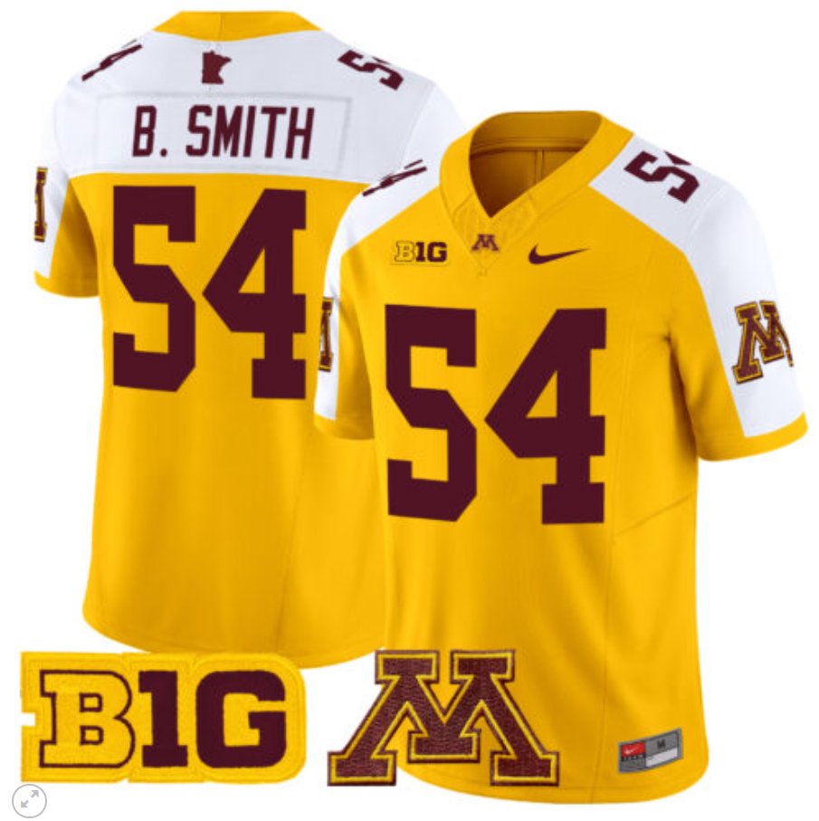 Men's Nike Bruce Smith Jersey #54 Minnesota Golden Gophers Vapor Limited Football Gold Alternate