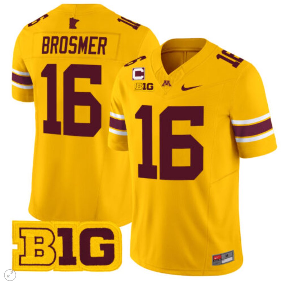 Men's Nike Max Brosmer Jersey #16 Minnesota Golden Gophers Vapor Limited Football Gold