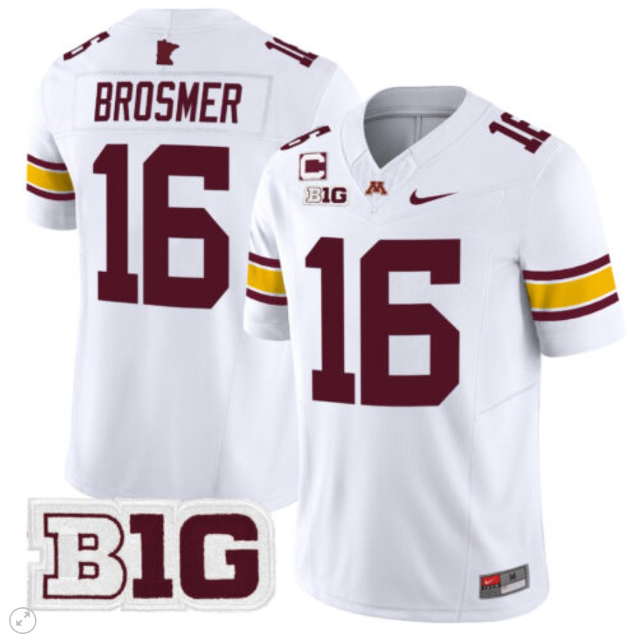 Men's Nike Max Brosmer Jersey #16 Minnesota Golden Gophers Vapor Limited Football White