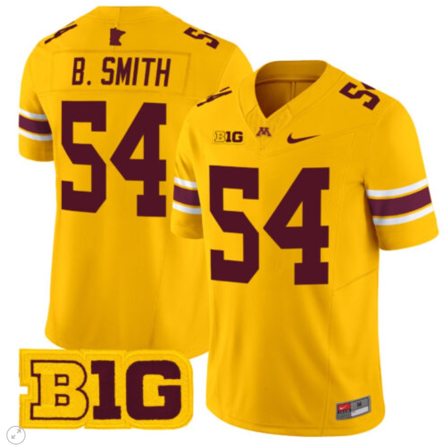 Men's Nike Bruce Smith Jersey #54 Minnesota Golden Gophers Vapor Limited Football Gold