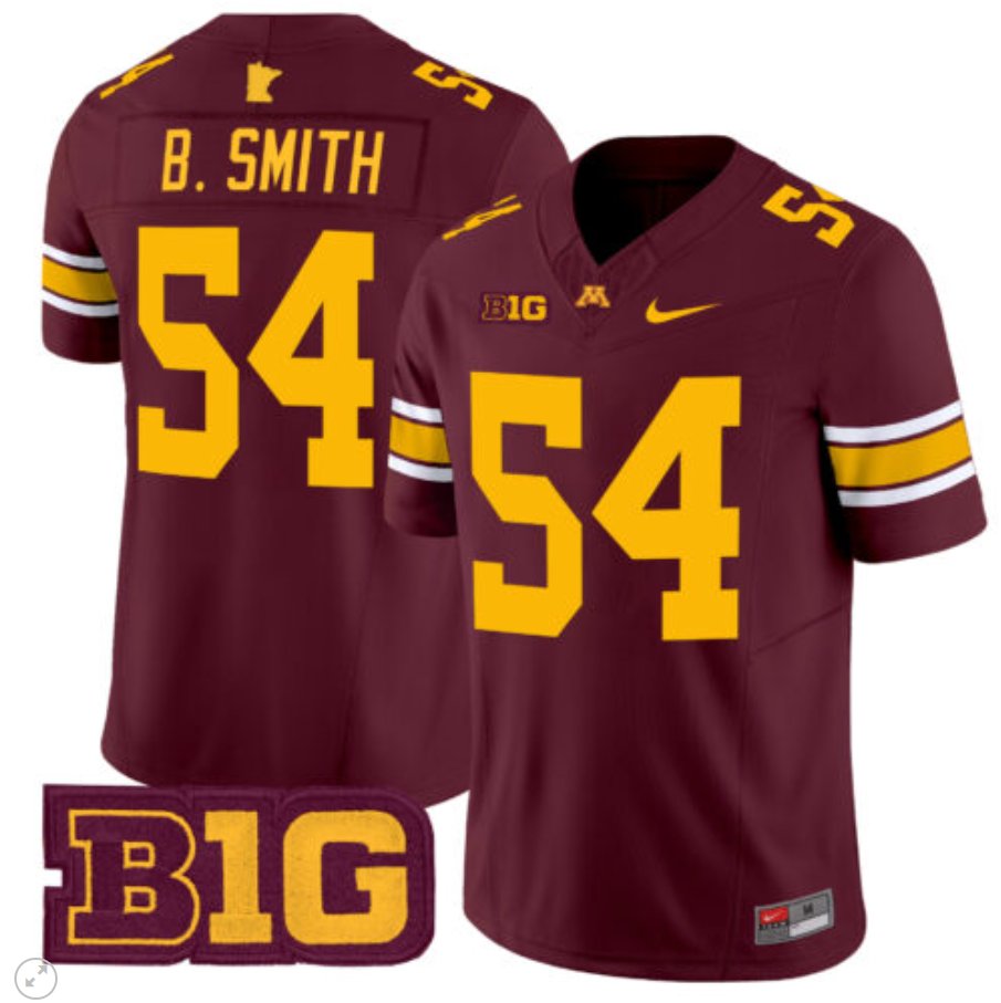 Men's Nike Bruce Smith Jersey #54 Minnesota Golden Gophers Vapor Limited Football Maroon