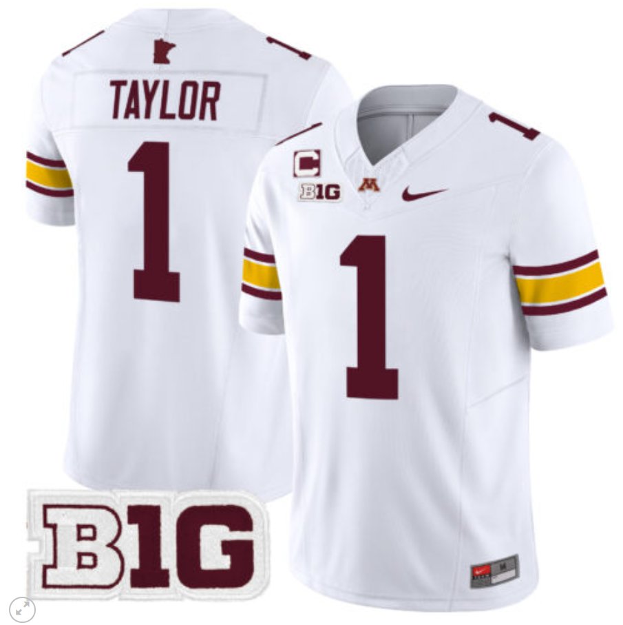 Men's Nike Darius Taylor Jersey #1 Minnesota Golden Gophers Vapor Limited Football White