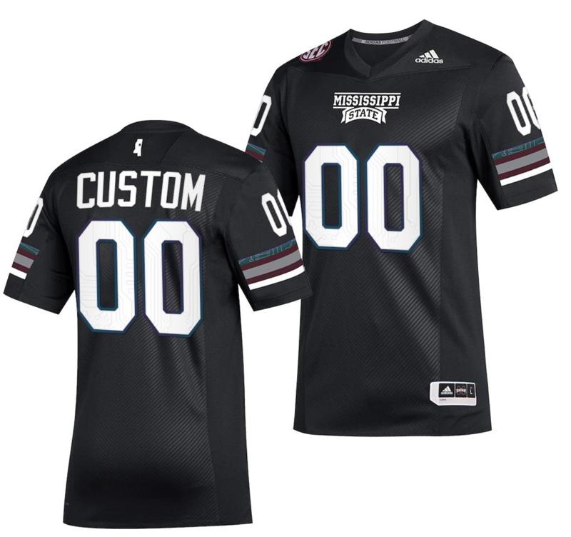 Men's Adidas Custom Mississippi State Bulldogs Jersey Name and Number NCAA College Football Black