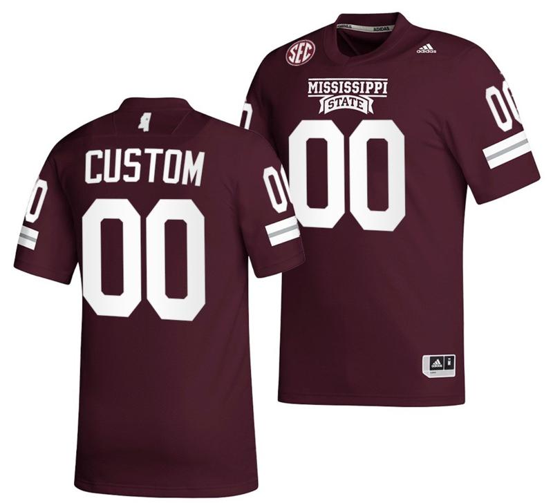 Men's Adidas Custom Mississippi State Bulldogs Jersey Name and Number NCAA College Football Maroon