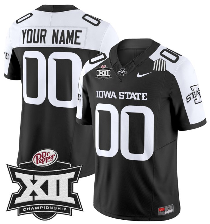 Men's Nike Custom Iowa State Jersey Name and Number 2024 Championship Patch Black Alternate