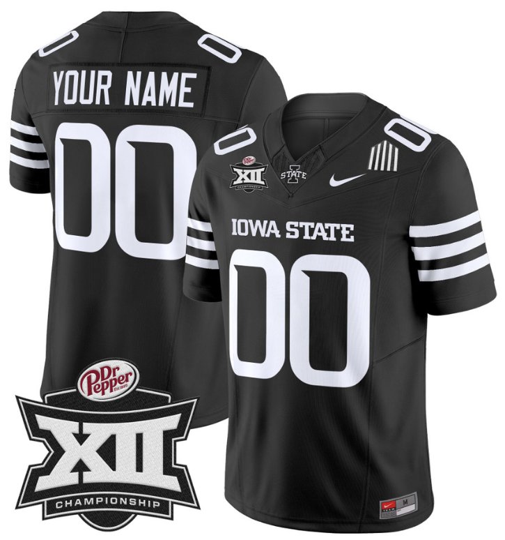 Men's Nike Custom Iowa State Jersey Name and Number 2024 Championship Patch Black