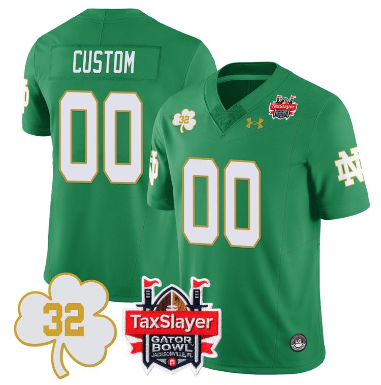 Men's Custom Notre Dame Fighting Irish Jersey Name, Number TaxSlayer Gator Bowl Green