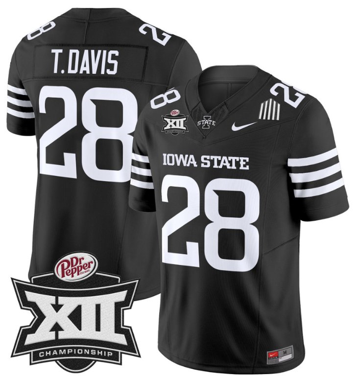 Men's Nike Troy Davis Jersey #28 Iowa State 2024 Championship Patch Vapor Black