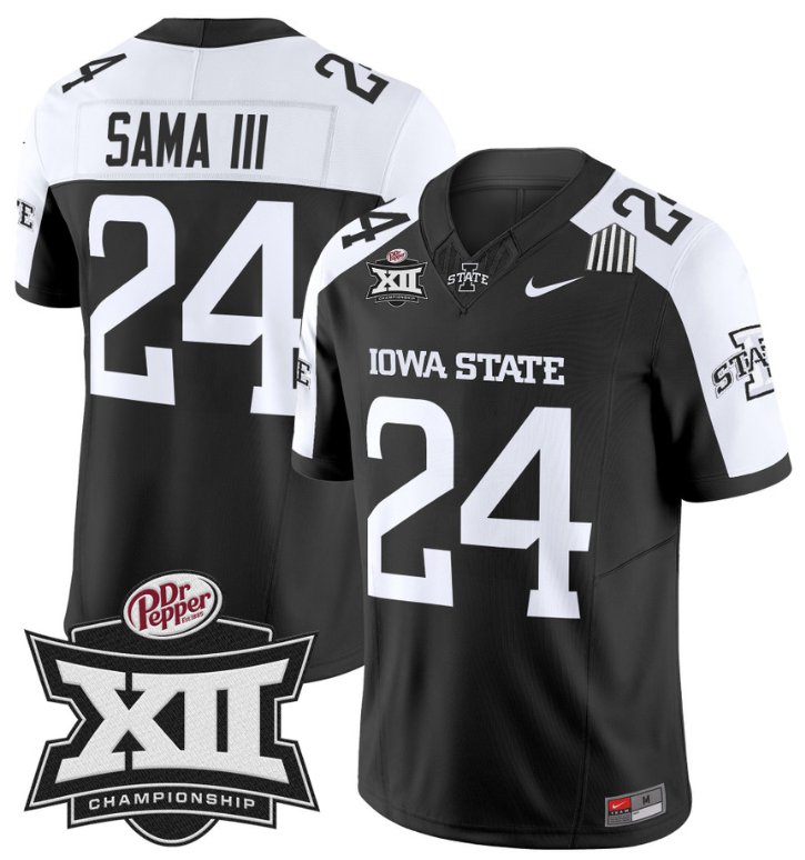 Men's Nike Abu Sama III Jersey #24 Iowa State 2024 Championship Patch Vapor Black Alternate