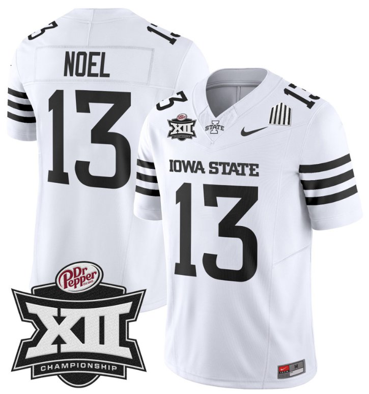 Men's Nike Jaylin Noel Jersey #13 Iowa State 2024 Championship Patch Vapor White Limited