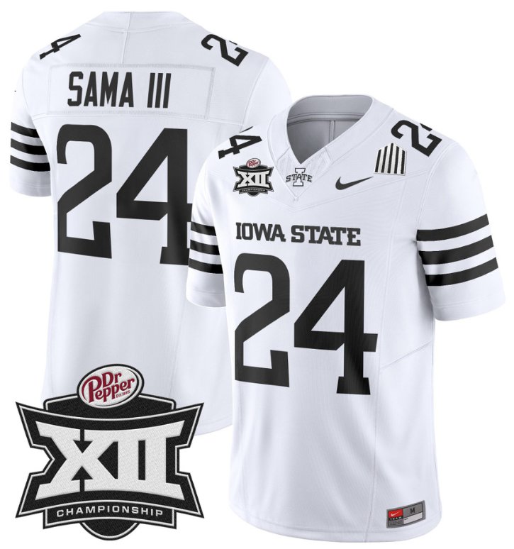 Men's Nike Abu Sama III Jersey #24 Iowa State 2024 Championship Patch Vapor White Limited