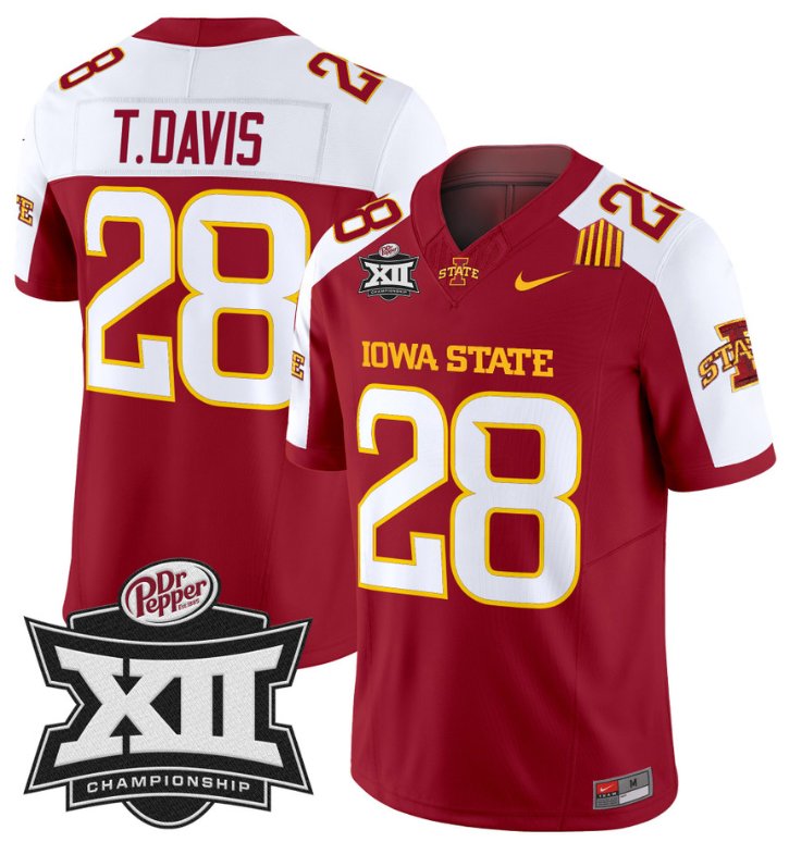 Men's Nike Troy Davis Jersey #28 Iowa State 2024 Championship Patch Vapor Cardinal Alternate