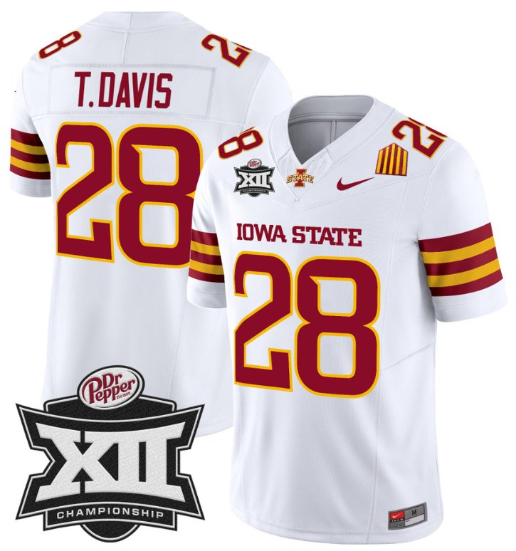 Men's Nike Troy Davis Jersey #28 Iowa State 2024 Championship Patch Vapor White