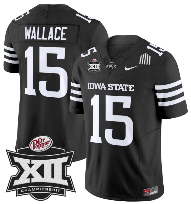 Men's Nike Seneca Wallace Jersey #15 Iowa State 2024 Championship Patch Vapor Black