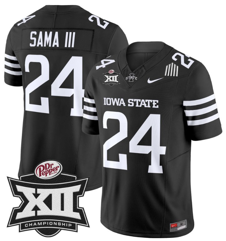 Men's Nike Abu Sama III Jersey #24 Iowa State 2024 Championship Patch Vapor Black