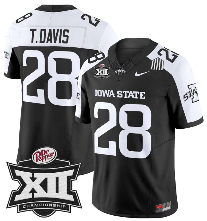 Men's Nike Troy Davis Jersey #28 Iowa State 2024 Championship Patch Vapor Black Alternate