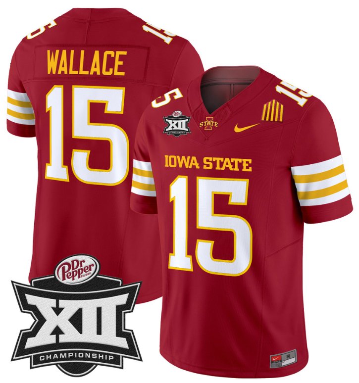 Men's Nike Seneca Wallace Jersey #15 Iowa State 2024 Championship Patch Vapor Cardinal