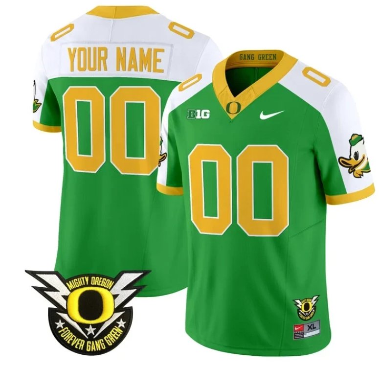 Men's Nike Custom Oregon Duck Jersey Name, Number Forever Gang Green Football Green Alternate