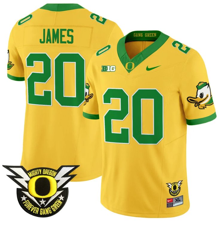 Men's Nike Jordan James Jersey #20 Oregon Duck Forever Gang Green Football Gold