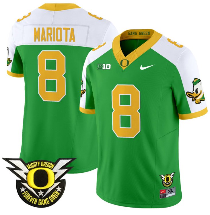 Men's Nike Marcus Mariota Jersey #8 Oregon Duck Forever Gang Green Football Green Alternate