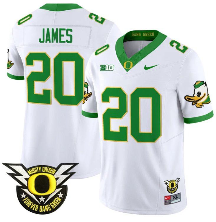 Men's Nike Jordan James Jersey #20 Oregon Duck Forever Gang Green Football White