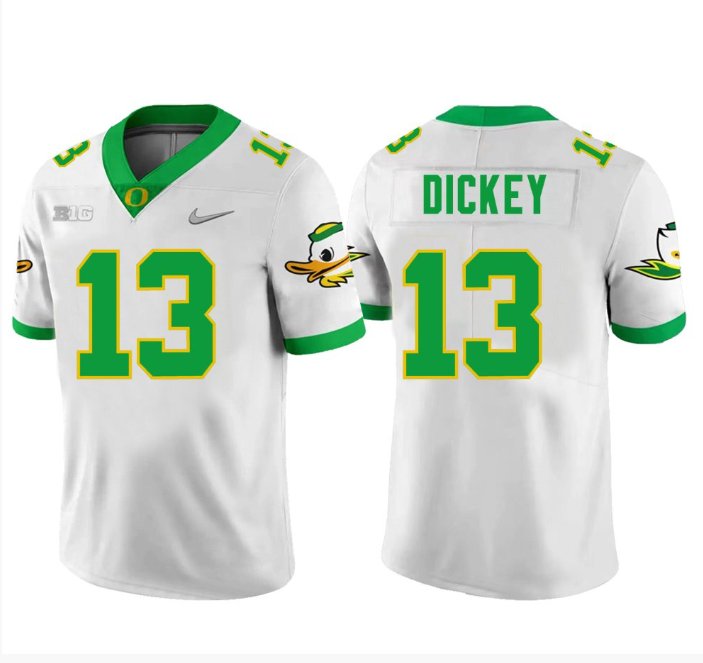 Men's Nike Jurrion Dickey Jersey #13 Oregon Ducks Football White