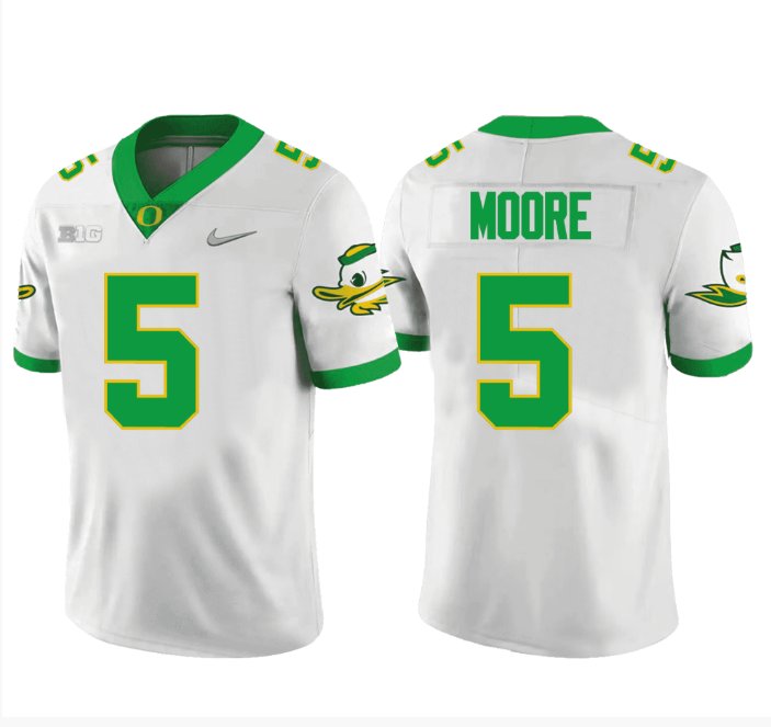 Men's Nike Dakorien Moore Jersey #5 Oregon Ducks Football White