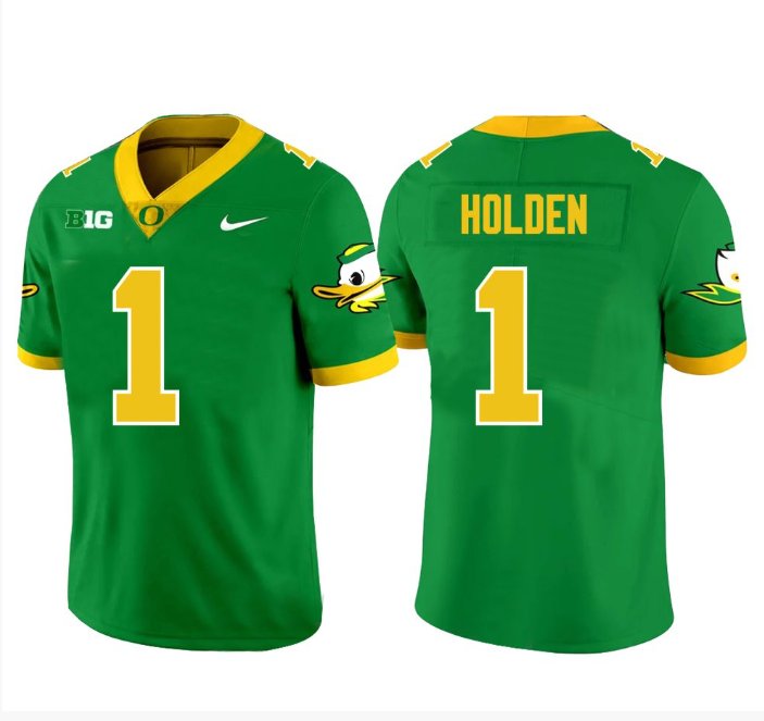 Men's Nike Traeshon Holden Jersey #1 Oregon Ducks Football Green