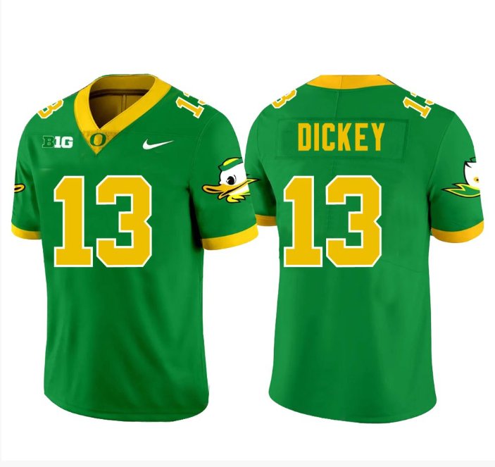 Men's Nike Jurrion Dickey Jersey #13 Oregon Ducks Football Green