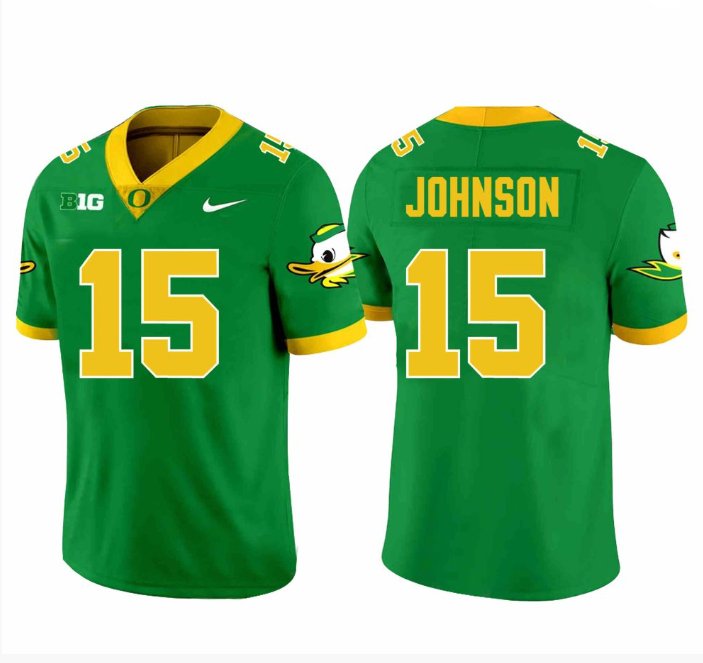 Men's Nike Tez Johnson Jersey #15 Oregon Ducks Football Green