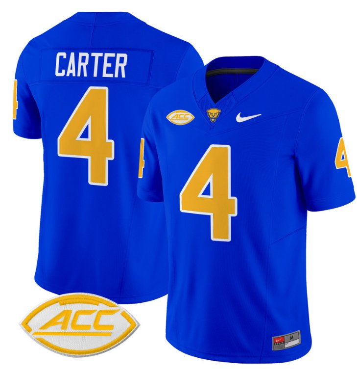 Men's Nike Daniel Carter Jersey #4 Pittsburgh Panthers Vapor Limited College Football Stitched Royal