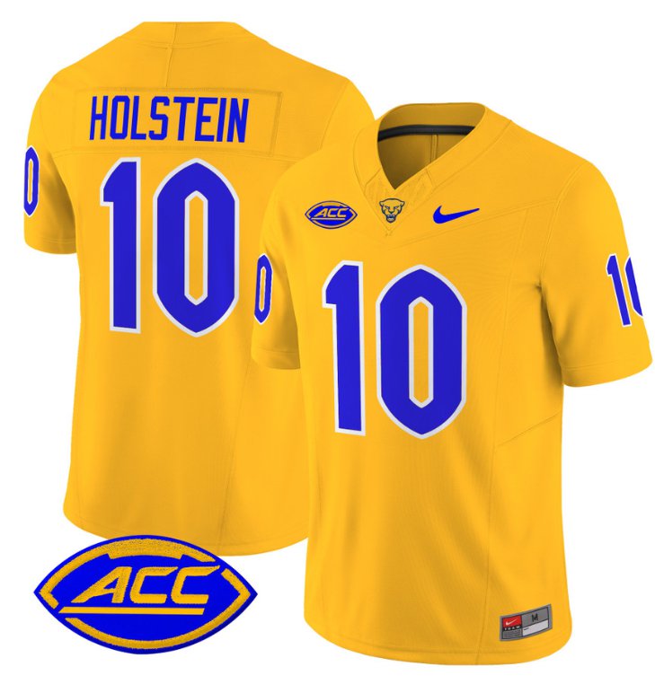 Men's Nike Eli Holstein Jersey #10 Pittsburgh Panthers Vapor Limited College Football Stitched Gold