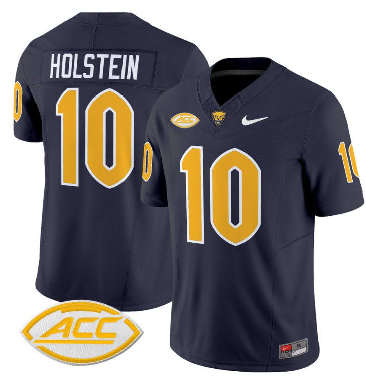 Men's Nike Eli Holstein Jersey #10 Pittsburgh Panthers Vapor Limited College Football Stitched Navy