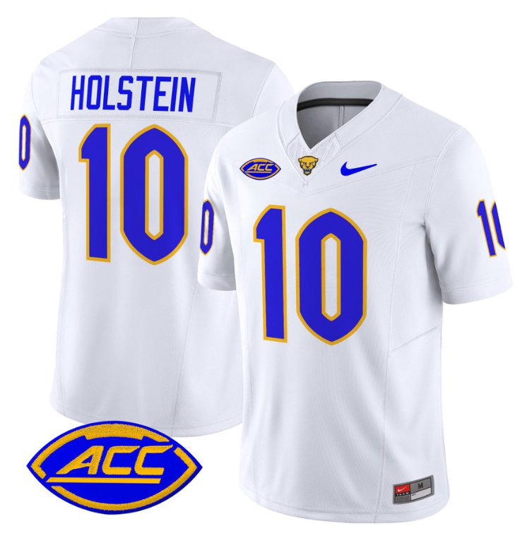 Men's Nike Eli Holstein Jersey #10 Pittsburgh Panthers Vapor Limited College Football Stitched White