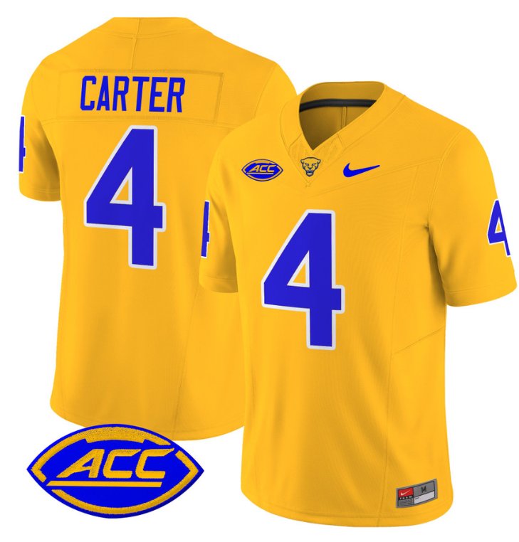 Men's Nike Daniel Carter Jersey #4 Pittsburgh Panthers Vapor Limited College Football Stitched Gold