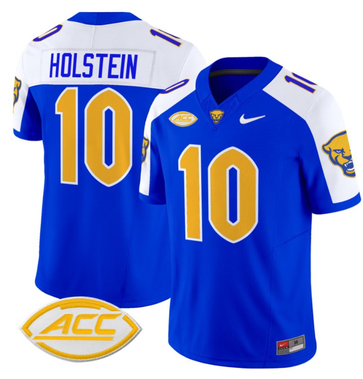 Men's Nike Eli Holstein Jersey #10 Pittsburgh Panthers Vapor Limited College Football Stitched Royal Alternate