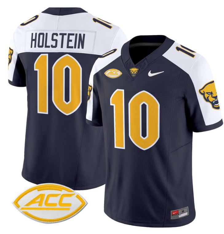 Men's Nike Eli Holstein Jersey #10 Pittsburgh Panthers Vapor Limited College Football Stitched Navy Alternate