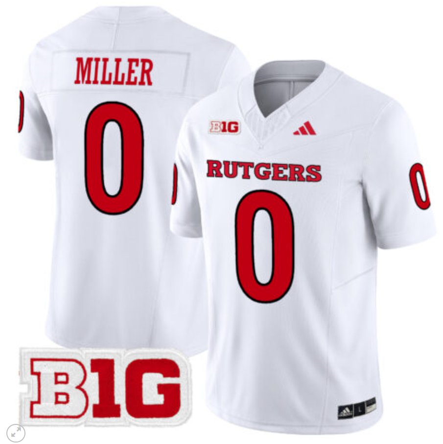 Men's Adidas Dymere Miller Jersey #0 Rutgers Scarlet Knights Vapor Limited Football White