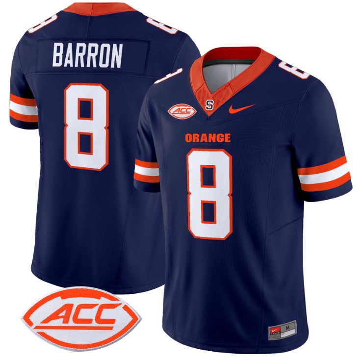 Men's Nike Justin Barron Jersey #8 Syracuse Orange Vapor Limited College Football Navy