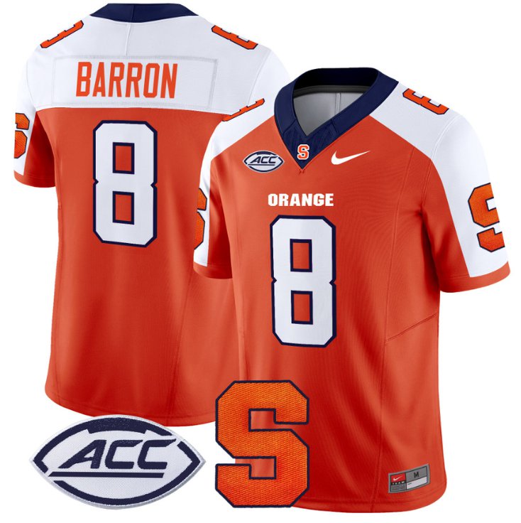 Men's Nike Justin Barron Jersey #8 Syracuse Orange Vapor Limited College Football Orange Alternate