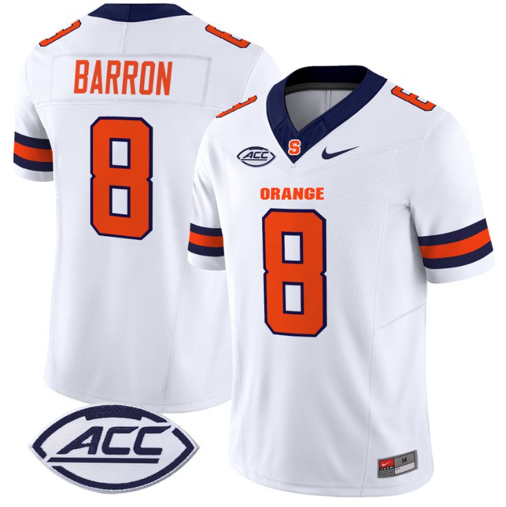 Men's Nike Justin Barron Jersey #8 Syracuse Orange Vapor Limited College Football White