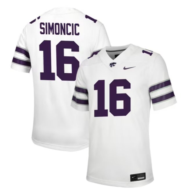 Men's Nike Kellen Simoncic Jersey White #16 Kansas State Wildcats Game NCAA College Football