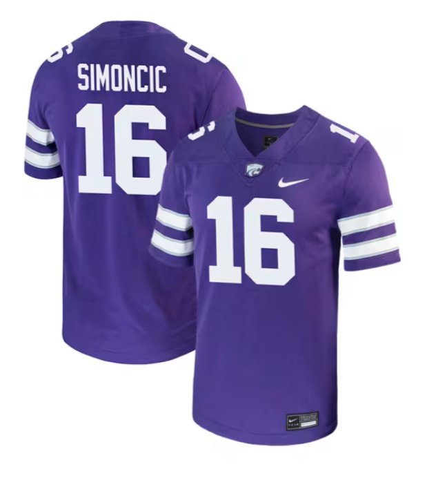 Men's Nike Kellen Simoncic Jersey Purple #16 Kansas State Wildcats Game NCAA College Football