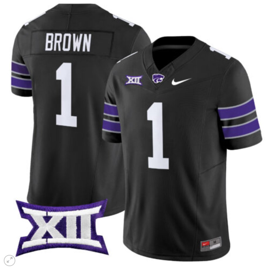 Men's Nike Jayce Brown Jersey #1 Kansas State Wildcats Vapor Limited Football Black