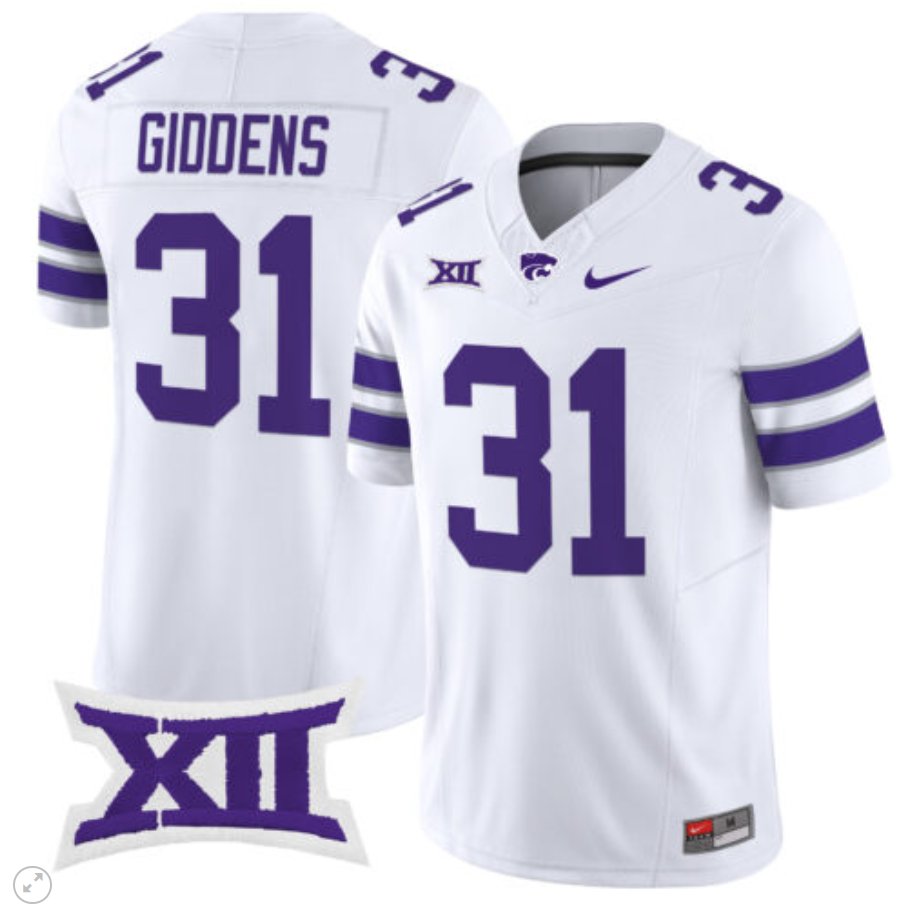 Men's Nike Dj Giddens Jersey #31 Kansas State Wildcats Vapor Limited Football White