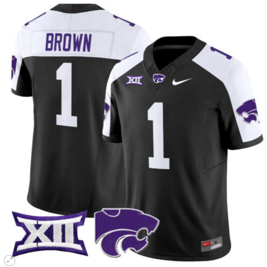 Men's Nike Jayce Brown Jersey #1 Kansas State Wildcats Vapor Limited Football Black Alternate