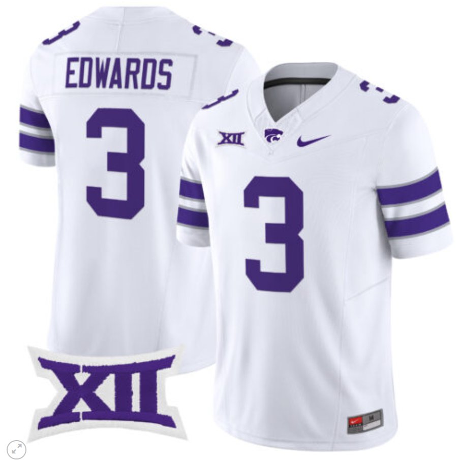 Men's Nike Dylan Edwards Jersey #3 Kansas State Wildcats Vapor Limited Football White