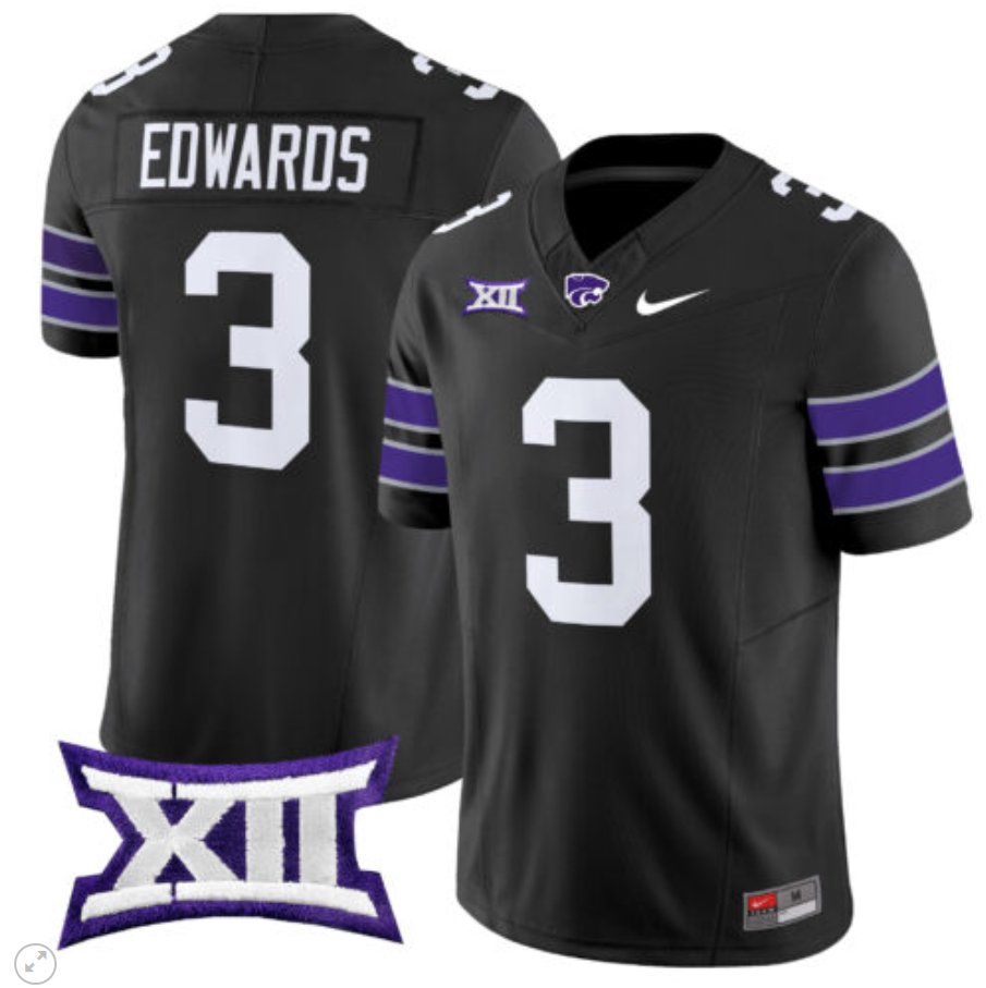 Men's Nike Dylan Edwards Jersey #3 Kansas State Wildcats Vapor Limited Football Black