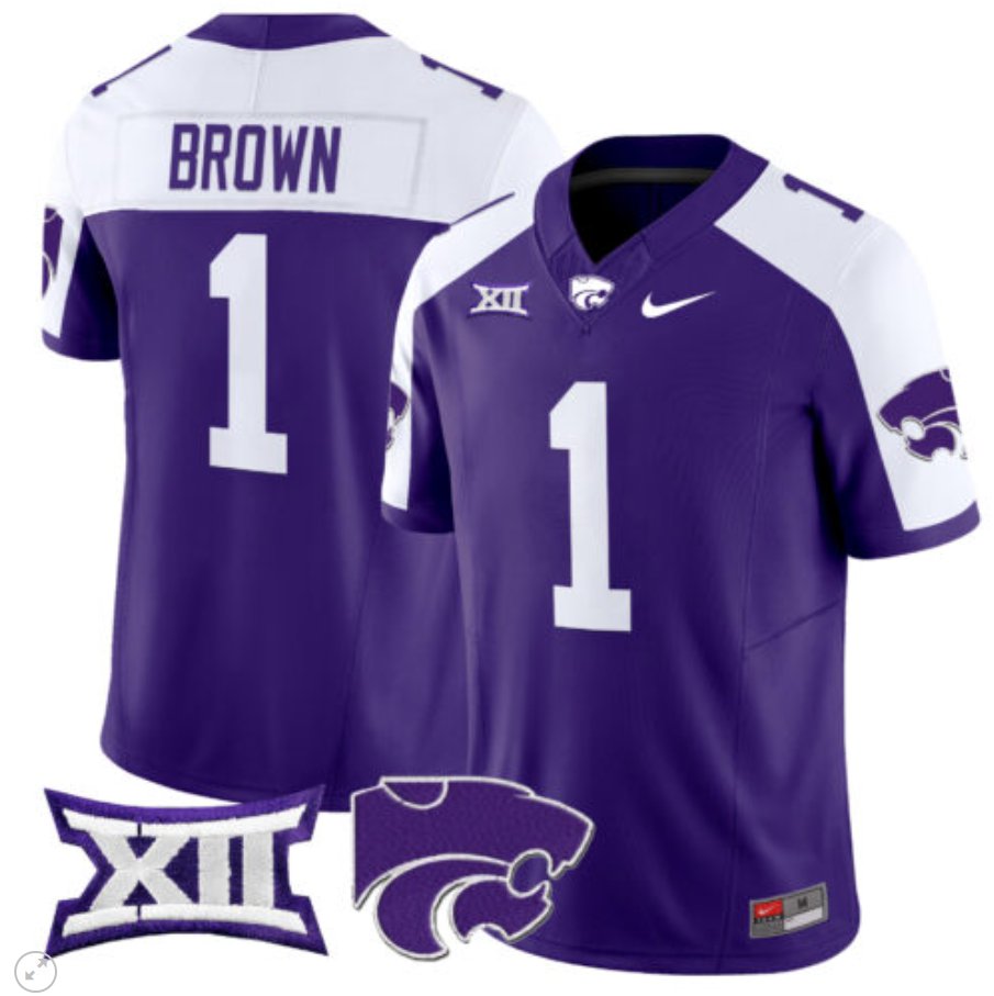 Men's Nike Jayce Brown Jersey #1 Kansas State Wildcats Vapor Limited Football Purple Alternate